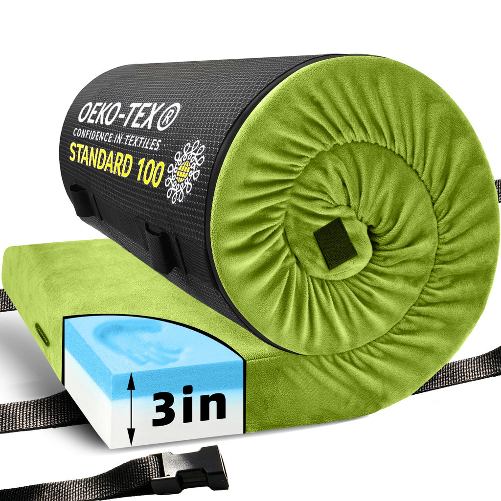 Lxotvae Green 3 Inch Memory Foam Camping Mattress Pad – Roll‑Up Mat for Cot, Car Camping & Guests