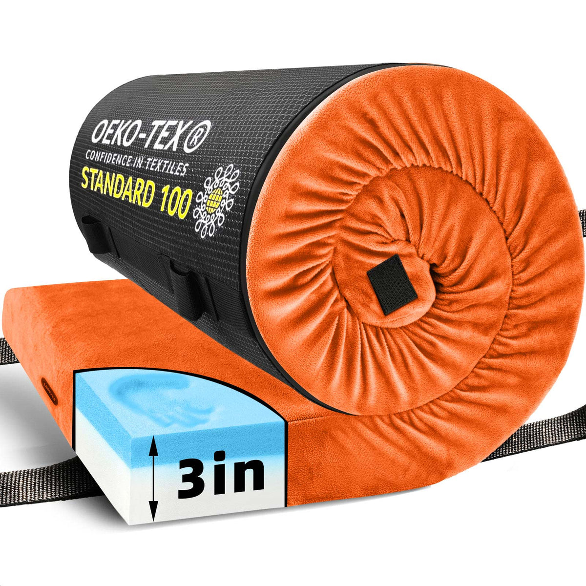Lxotvae Orange 3‑Inch Memory Foam Camping Mattress Pad – Roll‑Up Mat for Cot, Car Camping & Guests