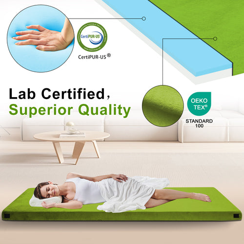 Lxotvae Green 3 Inch Memory Foam Camping Mattress Pad – Roll‑Up Mat for Cot, Car Camping & Guests