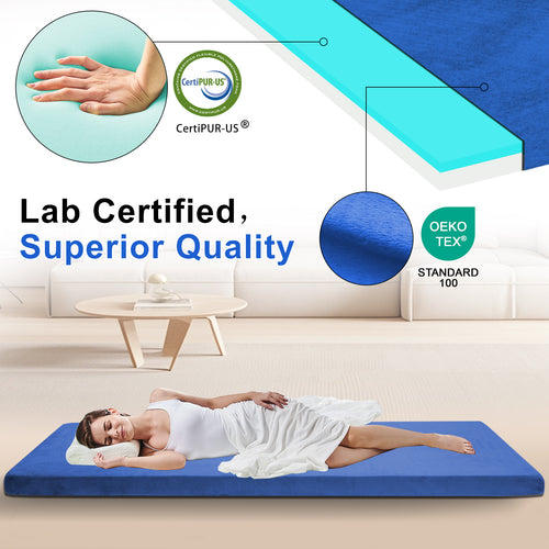 Lxotvae Blue 3 Inch Memory Foam Camping Mattress Pad – Roll‑Up Mat for Cot, Car Camping & Guests
