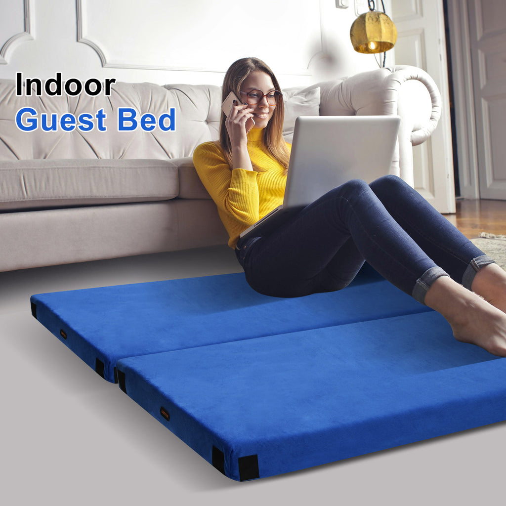 Lxotvae Blue 3 Inch Memory Foam Camping Mattress Pad – Roll‑Up Mat for Cot, Car Camping & Guests