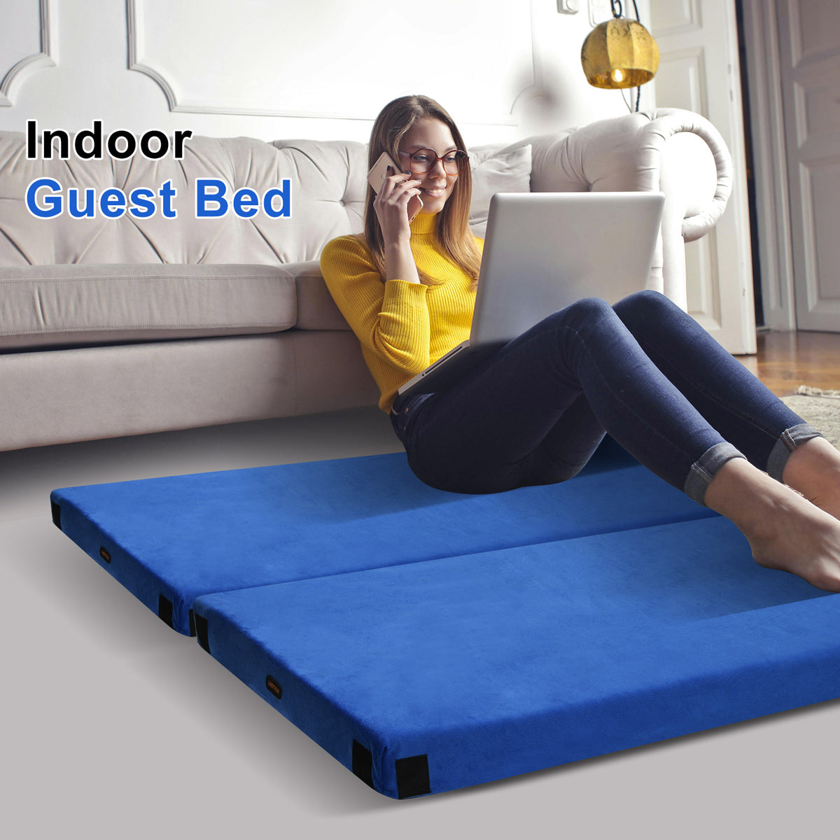 Lxotvae Blue 3 Inch Memory Foam Camping Mattress Pad – Roll‑Up Mat for Cot, Car Camping & Guests