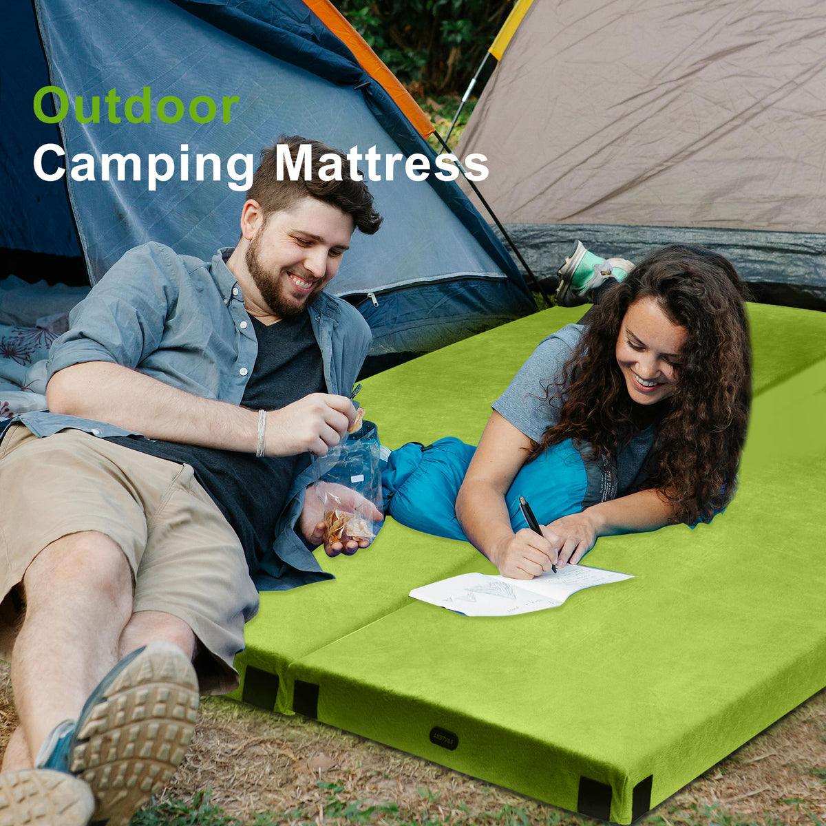 Lxotvae Green 3 Inch Memory Foam Camping Mattress Pad – Roll‑Up Mat for Cot, Car Camping & Guests