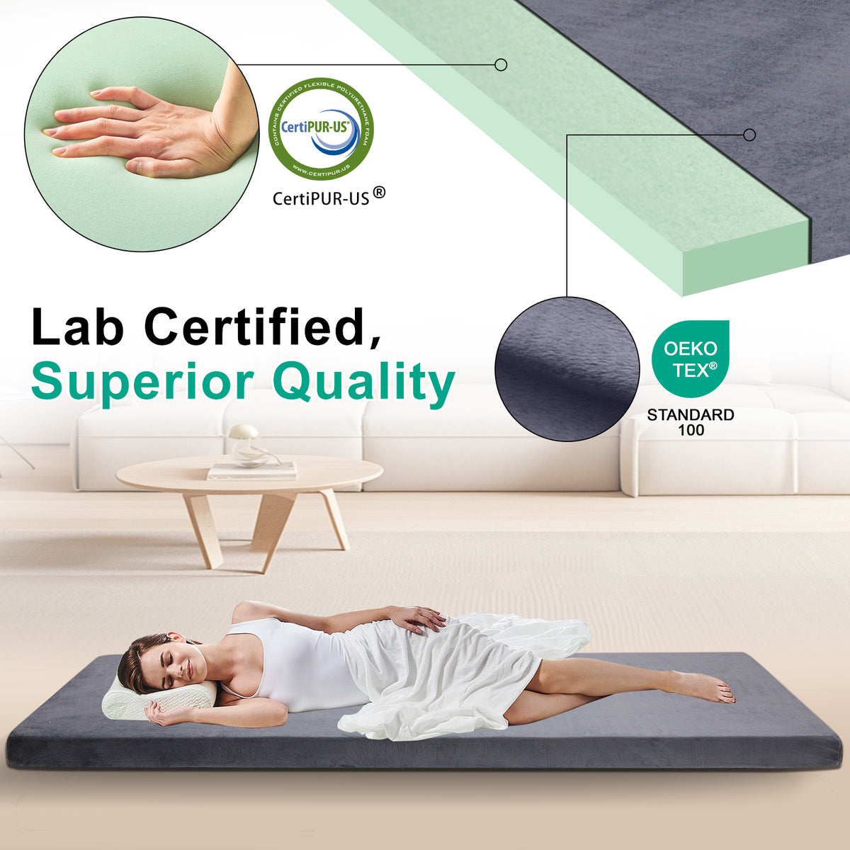 Lxotvae 3 Inch Foam Camping Mattress Pad, Portable Roll‑Up Sleeping Mat for Cot, Guest & Tent Travel