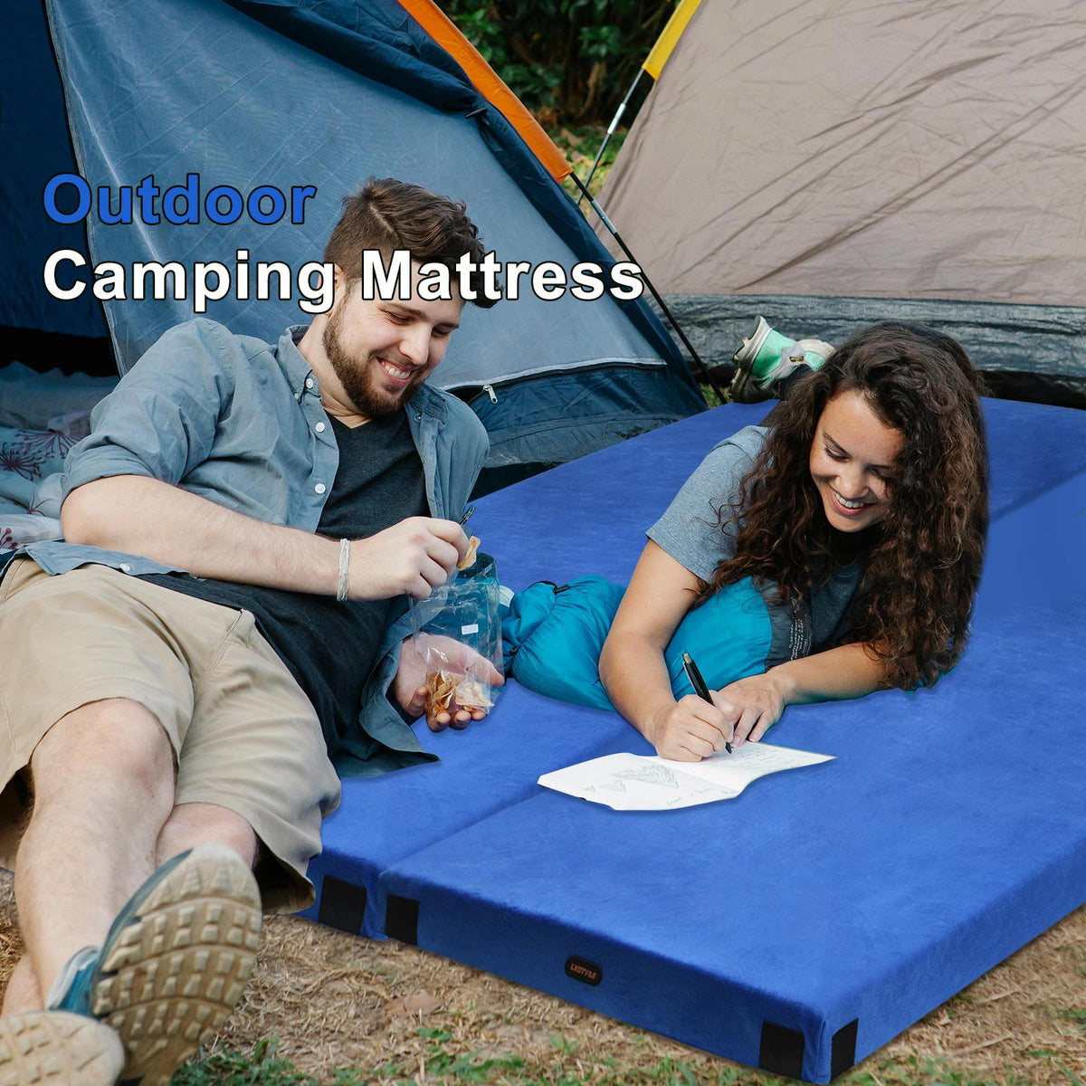 blue non‑slip sleeping pad