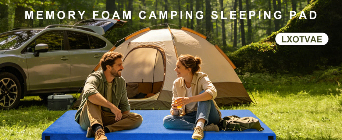 Lxotvae Memory Foam Camping Mattress pad, Comfortable Thick Floor Sleeping Mat for Adults with Waterproof and Non-Slip Bottom, Portable Roll Up Mattress for Sleepover Guest,Cot Mad for Car Camping