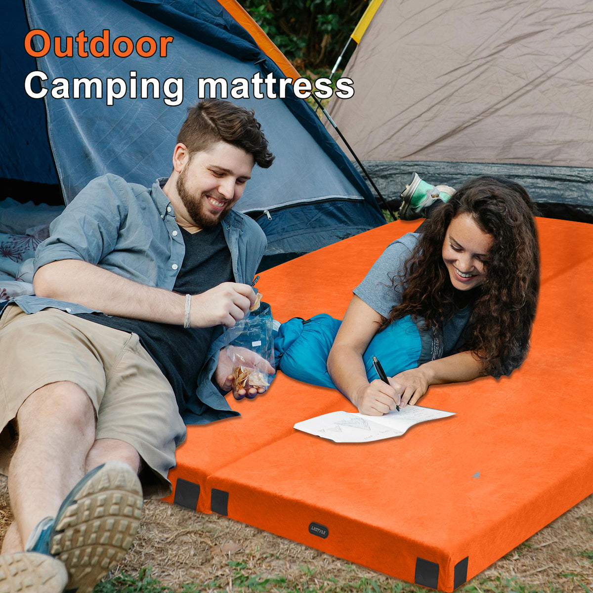 Lxotvae Orange 3‑Inch Memory Foam Camping Mattress Pad – Roll‑Up Mat for Cot, Car Camping & Guests