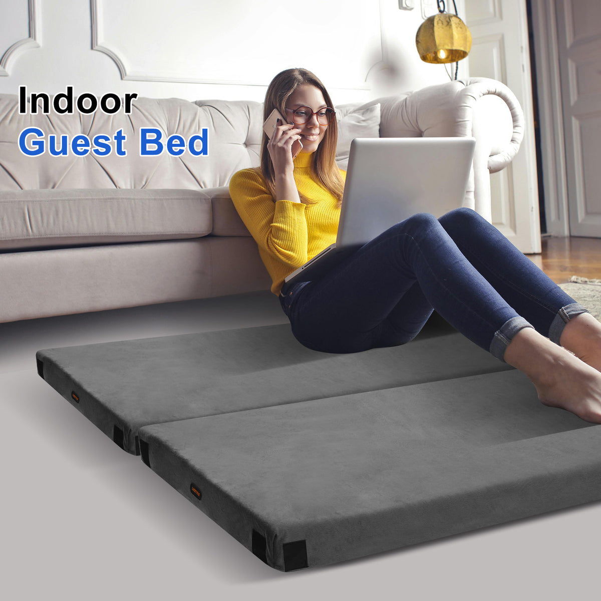 Lxotvae Gray 3‑Inch Memory Foam Camping Mattress Pad – Roll‑Up Mat for Cot, Car Camping & Guests