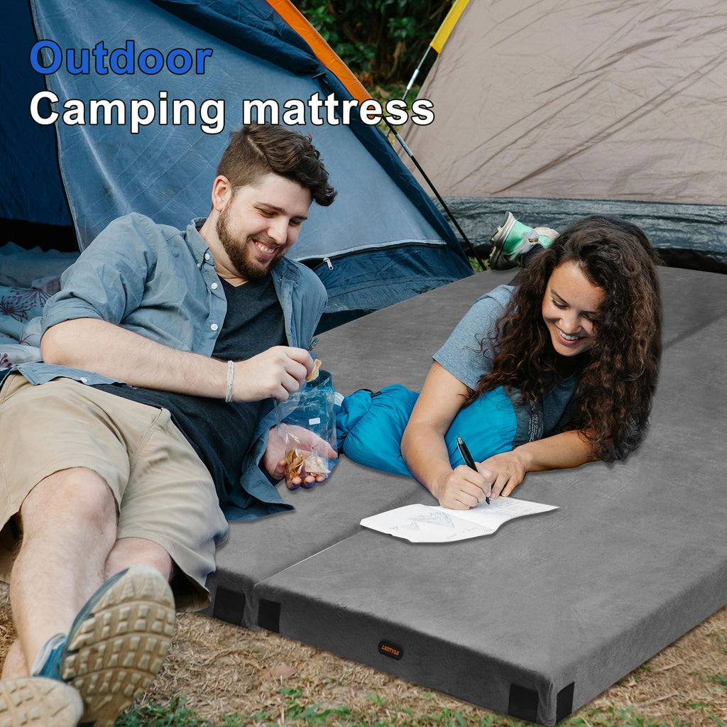 Lxotvae Gray 3‑Inch Memory Foam Camping Mattress Pad – Roll‑Up Mat for Cot, Car Camping & Guests